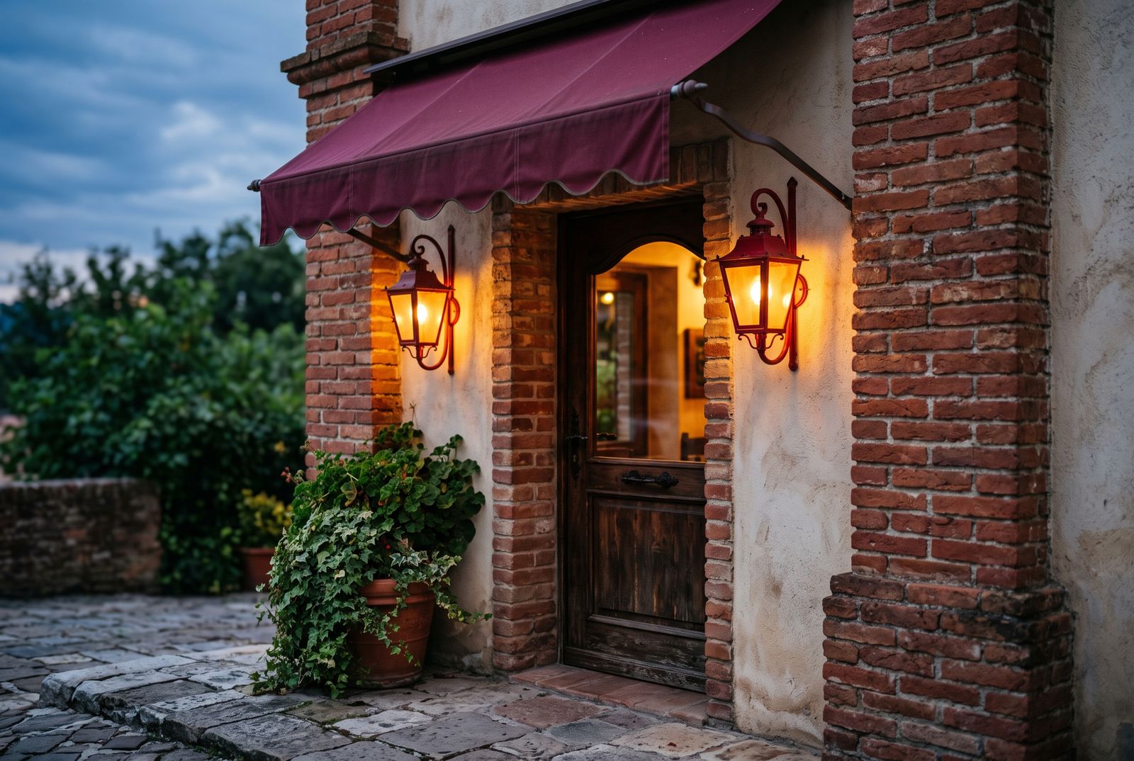 Ulaz s bordo tendom i lampionima